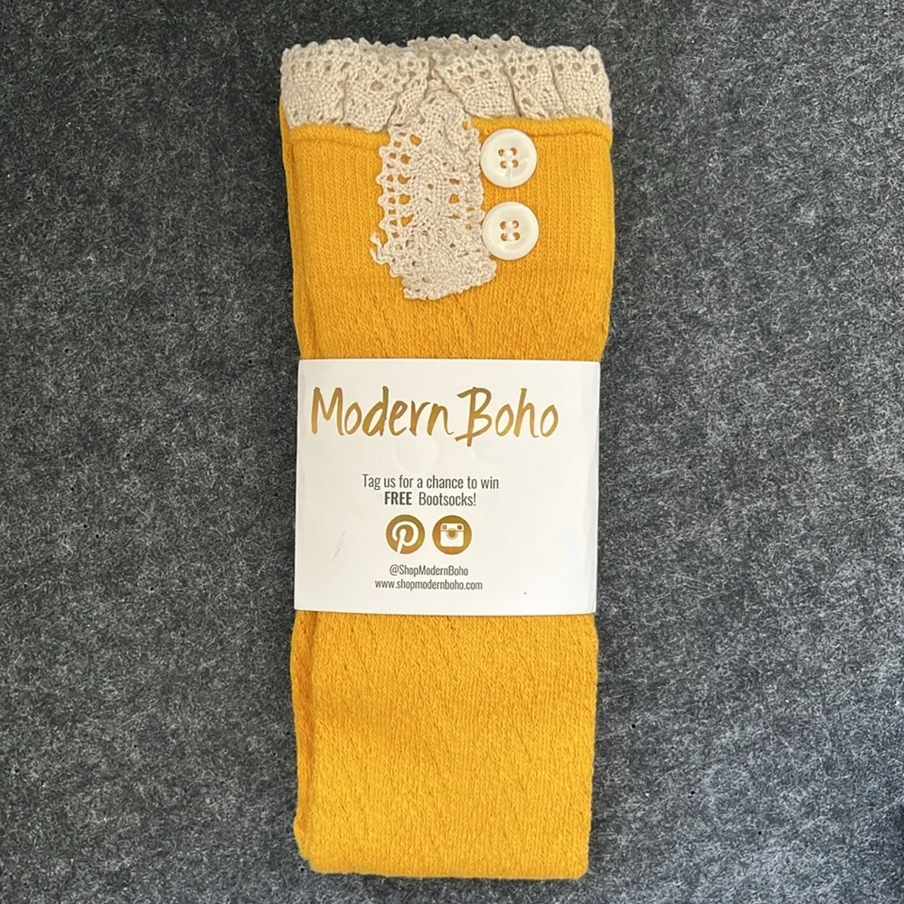 MODERN BOHO Mustard and Cream Button ‘n Lace Trim Boot Toppers NEW‎
